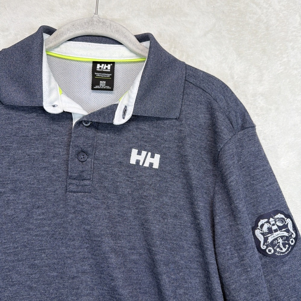 Helly Hansen Long Sleeve Polo Men's M Blue Performance Sailing Shirt Logo